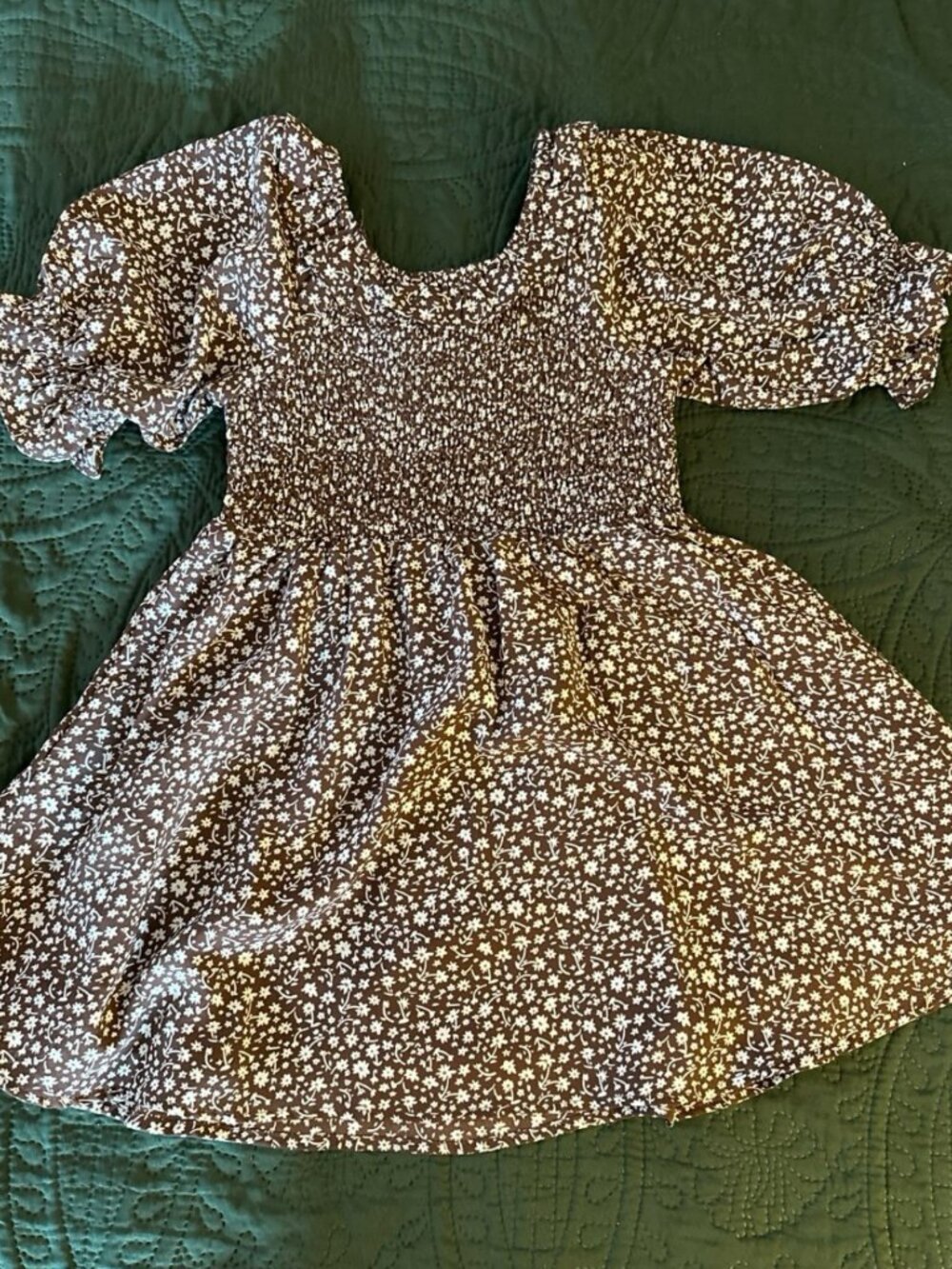 Tullabee Girls 5T Brown Floral Smocked Dress Long Sleeve Boho Cottagecore